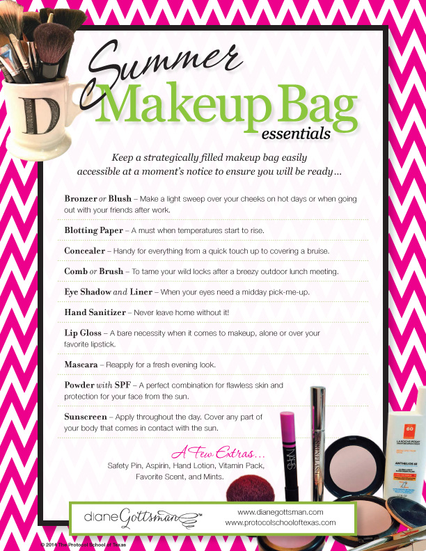Summer Makeup Bag Essentials by Diane Gottsman Etiquette Expert and Modern Manners Authority