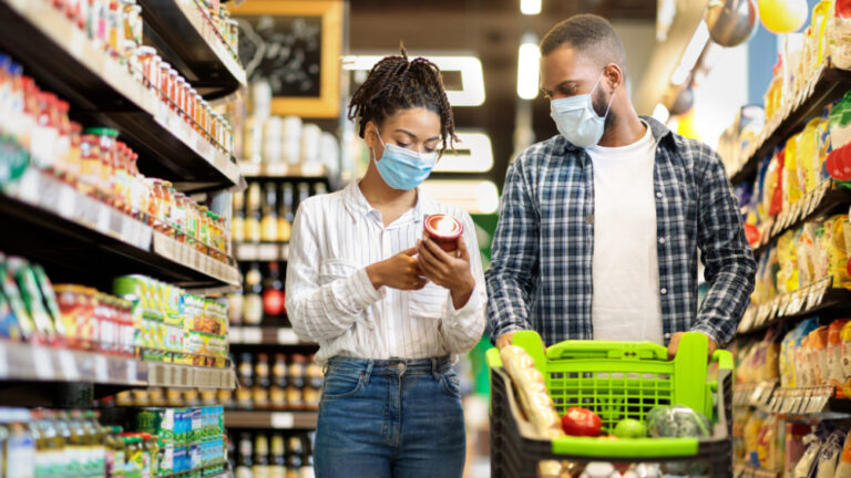 masks are off | couple in grocery store wearing masks