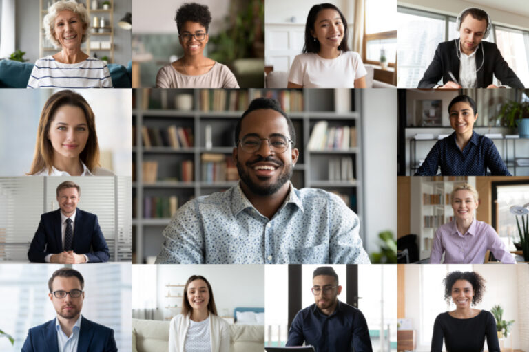 virtual meeting etiquette | collage of diverse professionals smiling