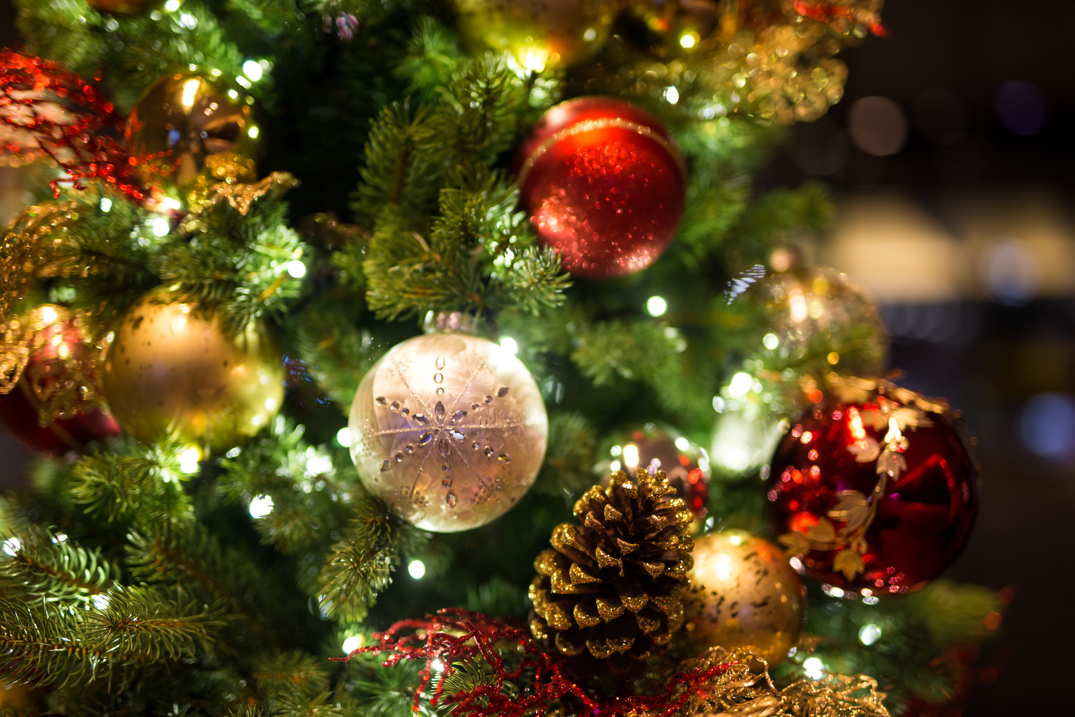 reducing holiday stress | Christmas background with Christmas balls - Soft focus