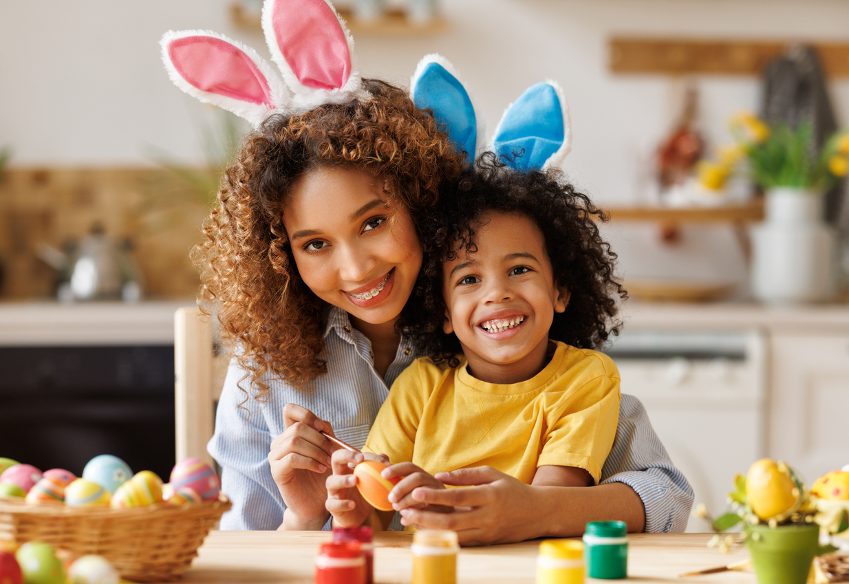 Easter crafts | mom and child painting Easter eggs