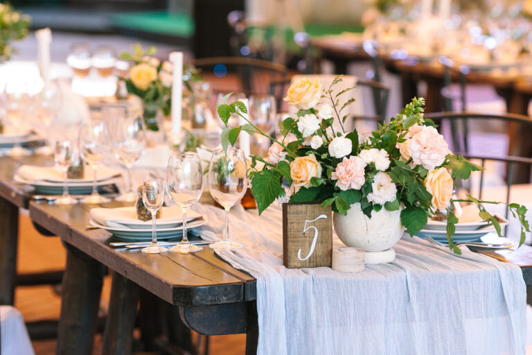 wedding etiquette for happy guests | beautiful wedding table setting with linens and pastel flowers