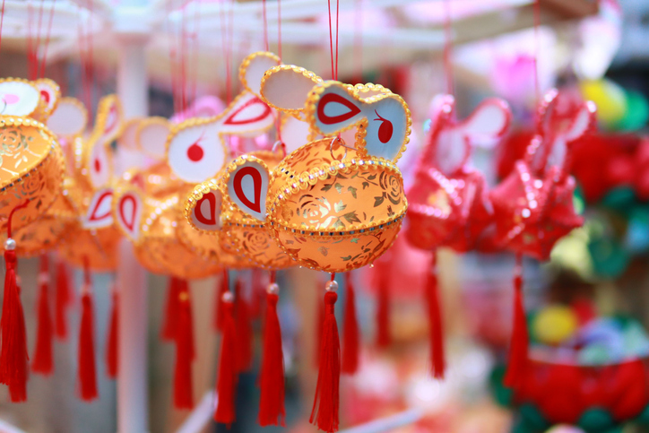 avoid the great burnout | A selective focus of colorful rabbit lantern ornaments for the Chinese New Year holidays