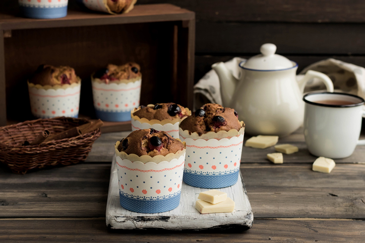 Homemade muffins with cranberries and white chocolate