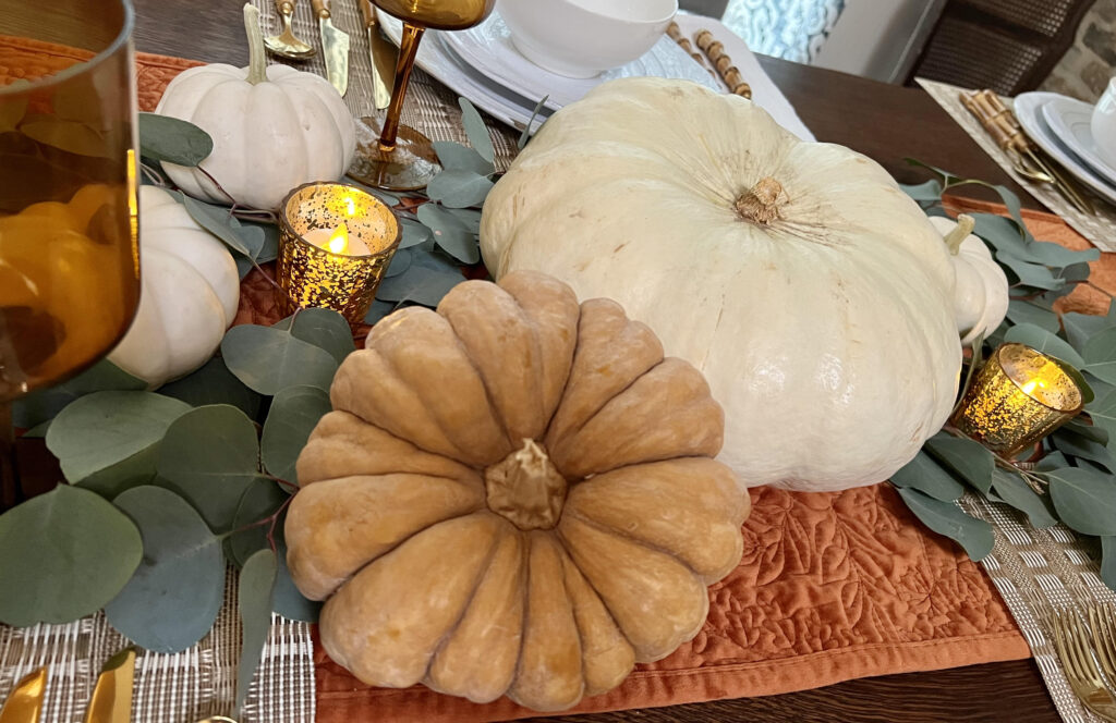 Fall Glow Up | Pretty Fall Table with Pumpkins and Votive Candles