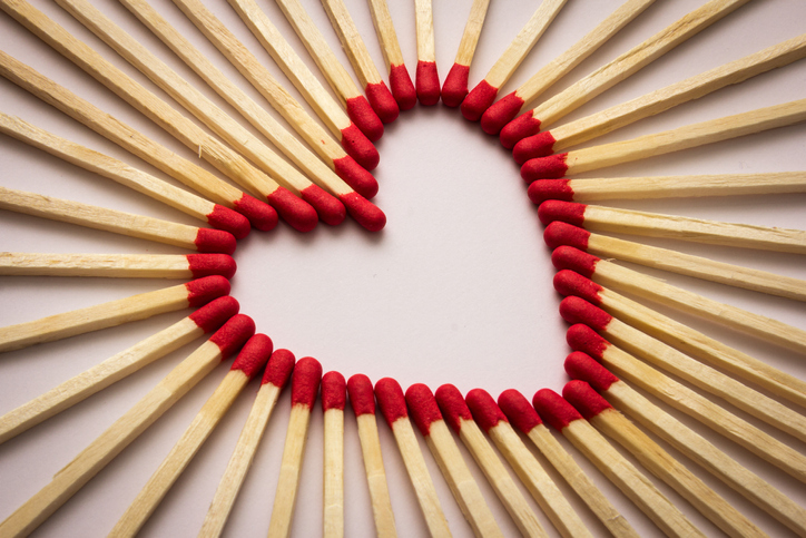Matches which are assembled to a symbolic heart