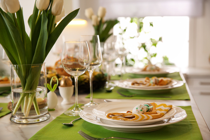 Easter luncheon etiquette | Festive Easter table setting with floral decor