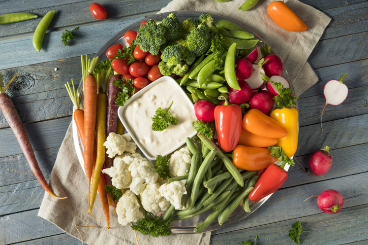 Raw Refreshing Vegetable Crudites Plate with Ranch Dip