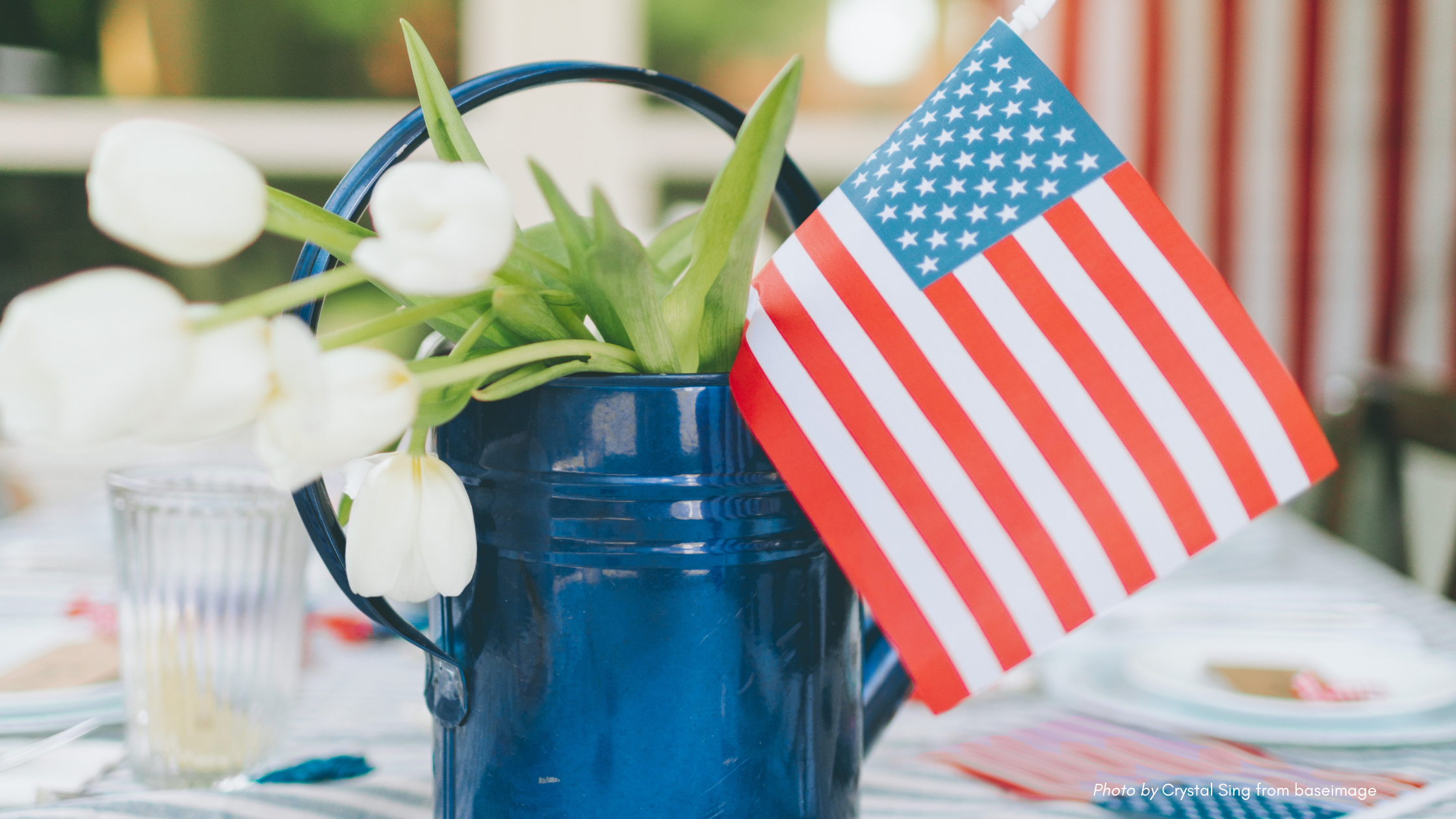 4th of July celebration | pitcher with tulips and American flag