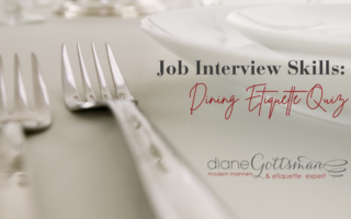 Job interview skills over a meal - dining etiquette quiz | place setting in white and silver