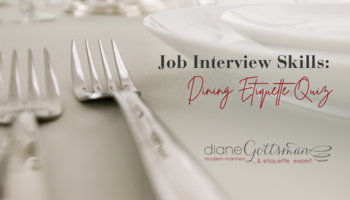 Job interview skills over a meal - dining etiquette quiz | place setting in white and silver