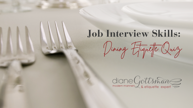 Job interview skills over a meal - dining etiquette quiz | place setting in white and silver