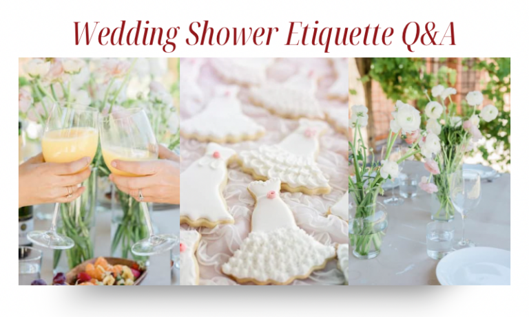 wedding shower etiquette Q&A | spring and summer themed bridal shower elements (flowers, pastel cookies, mimosas)