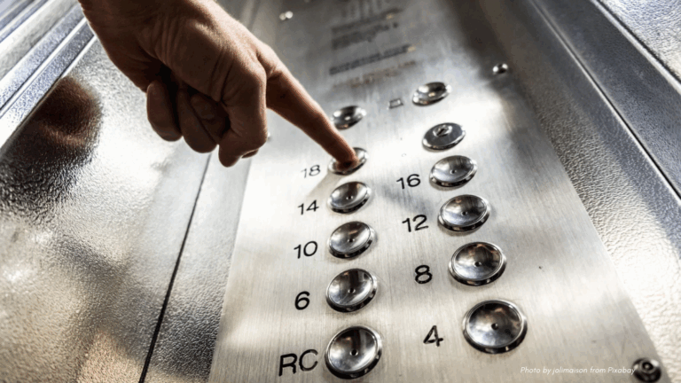 Elevator etiquette | elevator buttons with hand pressing one
