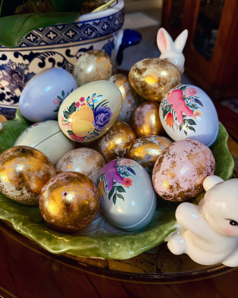 Vintage bowl with decorative Easter eggs