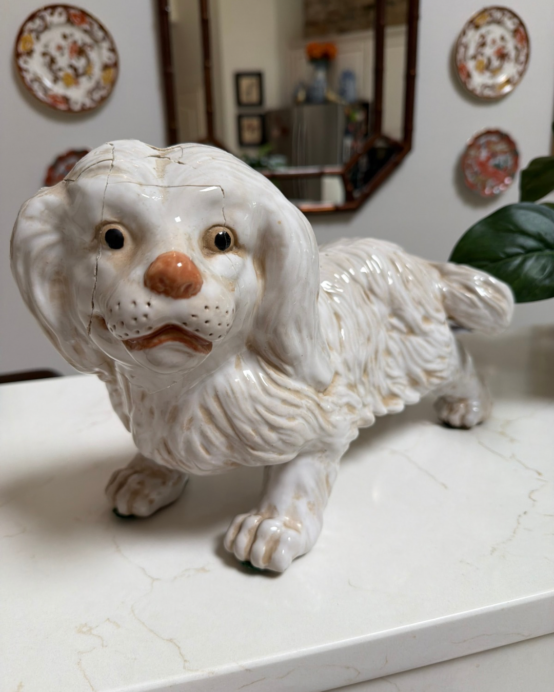 Antique ceramic dog - put back together with love